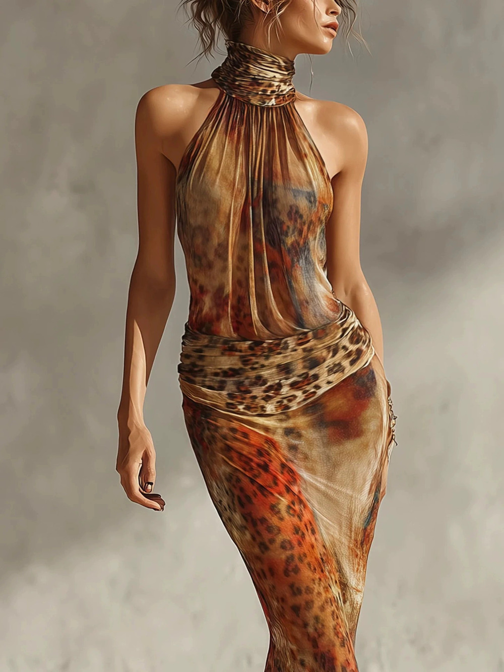 ZARA Vacation Print Tie Neck Halter Mermaid Maxi Dress